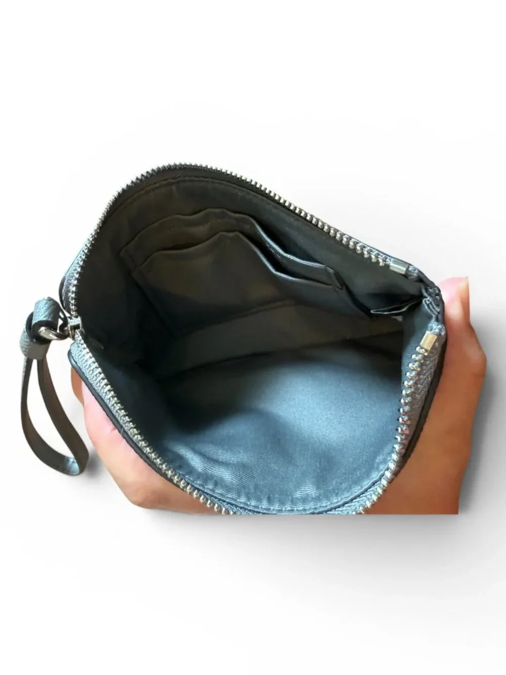 Coach Light Grey Pebbled Leather Wristlet Zip Pouch Wallet Clutch